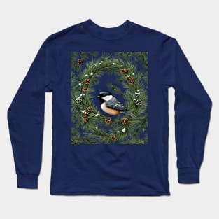 Maine Black Capped Chickadee With Pine Long Sleeve T-Shirt